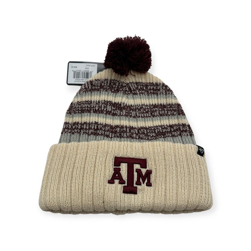 '47 Texas A&M Aggies NCAA Tavern Striped Winter Knit Cuff Beanie Hat Cap Pom